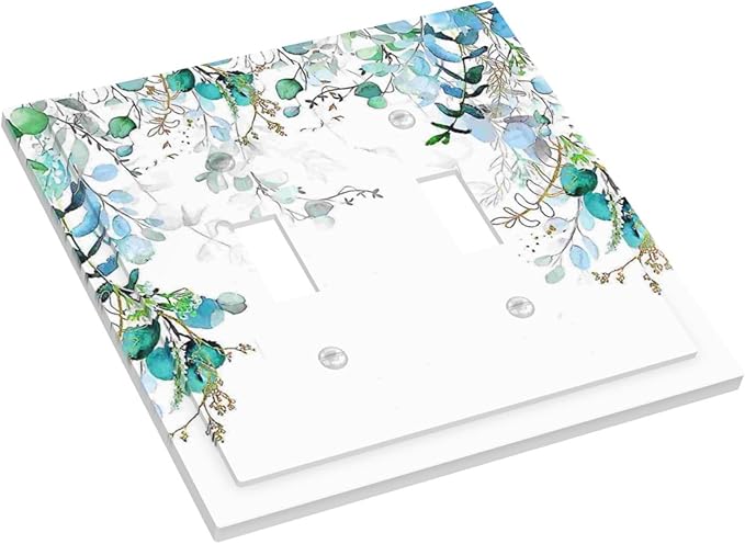 Decorative Light Switch Plate Covers Bohemian Green Eucalyptus Leaf Pine Leaves 2 Gang Wall Plate Double Toggle Switch Cover Plate Electric Dual Device Electrical Faceplate