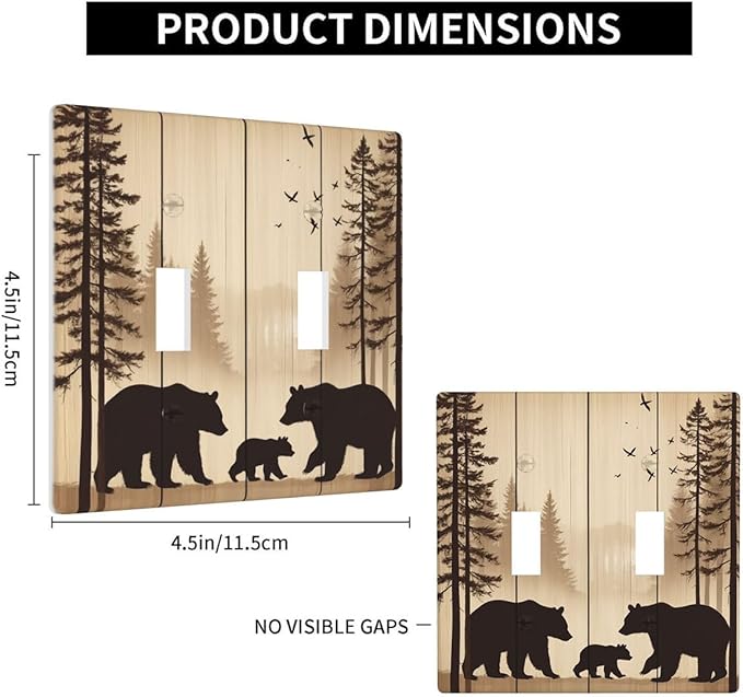 Cabin Bear Woodland 2-Gang Double Toggle Switch Plate, Rustic Wooden Bear Wall Plate for Cabin, Lodge, Farmhouse & Bedroom