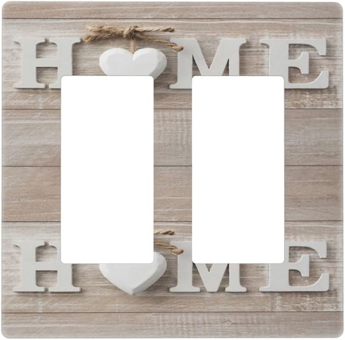 Country Wooden Sweet Home White/Brown Wood Sign Letter 2 Gang Double Decorator GFCI/Rocker Wall Plate Farmhouse Love Family Electrical Outlet Decorative Receptacle Cover Light Switch for Dimmer, USB