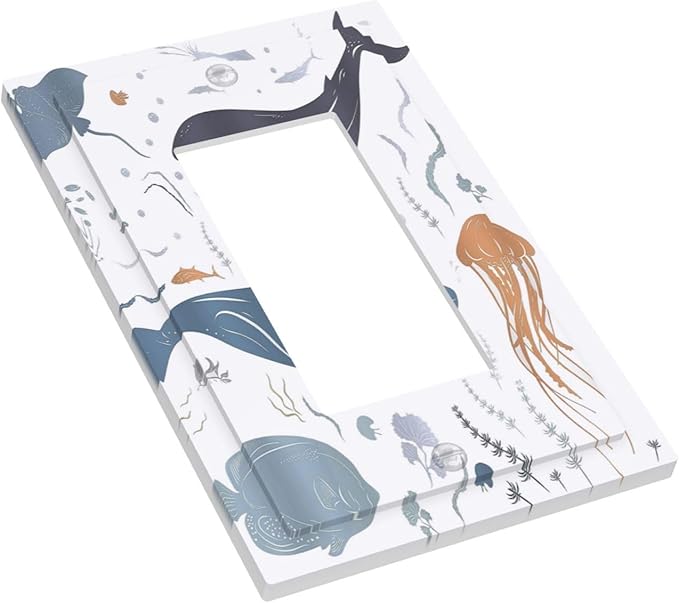 Kids Sea Animal Decorative Single Rocker Light Switch Covers 1 Gang Outlet Cover Wall Plate Decorative GFCI Switchplate Faceplate for Nursery Kidsroom Bedroom Decor