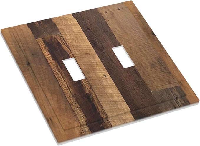 Decorative Switch Plates Natural Wood Brown Wooden Planks 2 Gang Double Toggle Outlet Light Switch Cover Wall Plate Electrical Faceplate For Farmhouse Cabin Decor