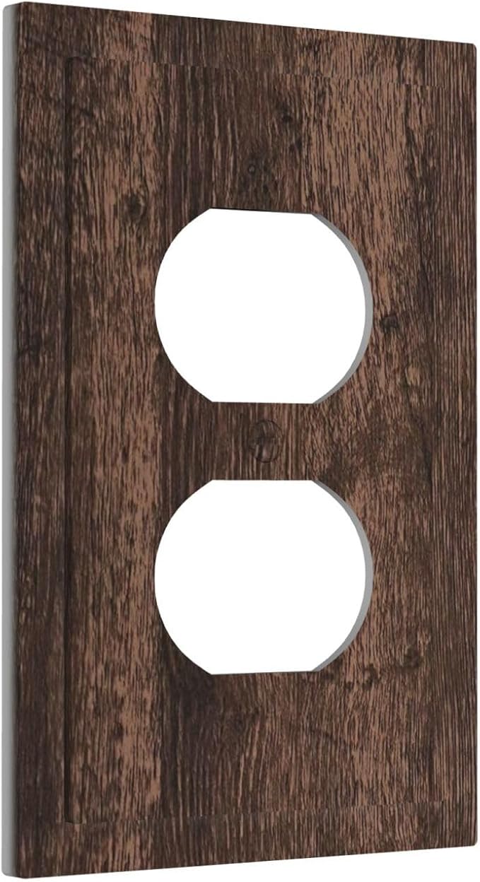 Outlet Covers Rustic Brown Wood Plank Retro Wooden Board 1 Gang Duplex Light Switch Cover Plate Decorative Wall Plates Socket Cover Electrical Switchplate for Farmhouse Home Decor