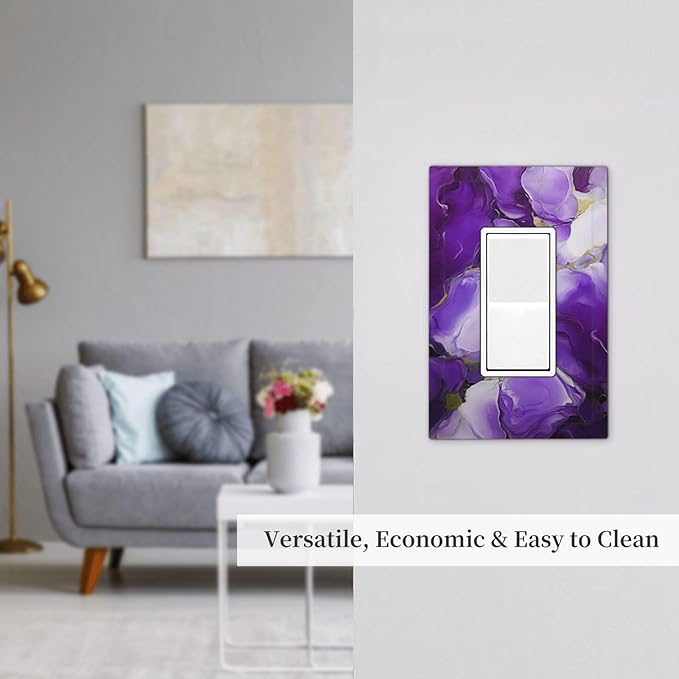 Decorative Outlet Covers Abstract Luxury Purple Gold Marble Textures 1 Gang Single Decora GFCI Device Light Switch Covers Plate 1 Rocker Wall Plate Jumbo Face Plate for Bedroom Decor