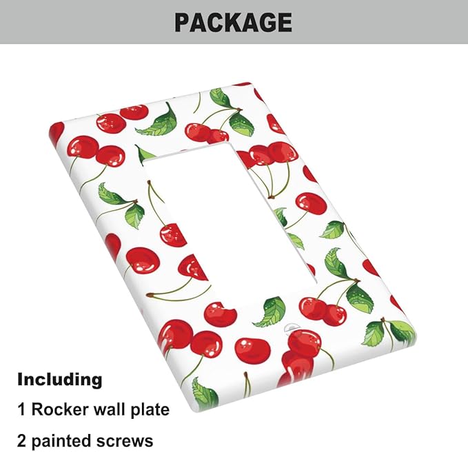 Red Cherries Single Rocker Light Switch Cover, Red Cherries Green Leaves 1-Gang Decorator Wall Plate 4.5 x 2.76 Inch for Kitchen Home Decor