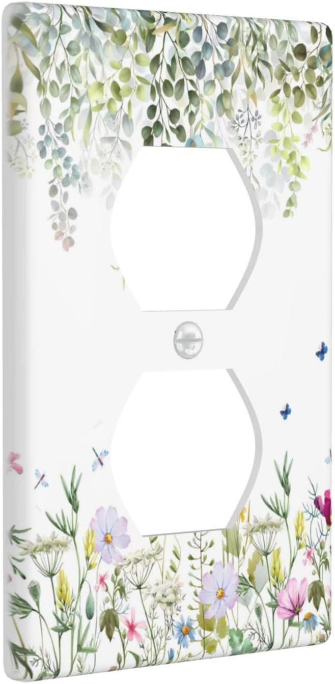 Green Floral Leaves Outlet Covers Wild Flower Light Switch Cover Decorative Wall Plate Electrical Switchplate Faceplate for Bathroom Kitchen Bedroom