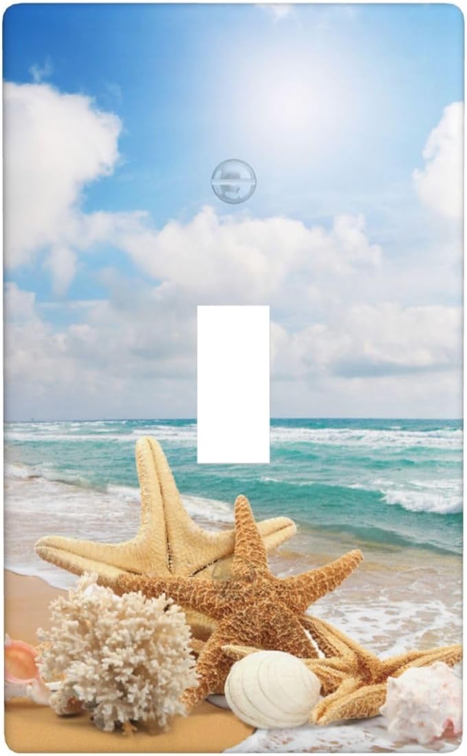 Ocean Beach Seashell Light Switch Cover Plates Decorative Single Toggle Wall Plate, 1 Gang Lightswitch Cover