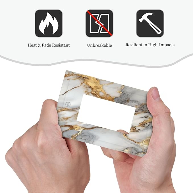 Outlet Covers White Gold Abstract Luxury Marble Patterns 1 Gang Single Rocker Light Switch Cover Plate Decorative GFCI Wallplates Socket Cover Electrical Switch Plate Covers for Bathroom Home