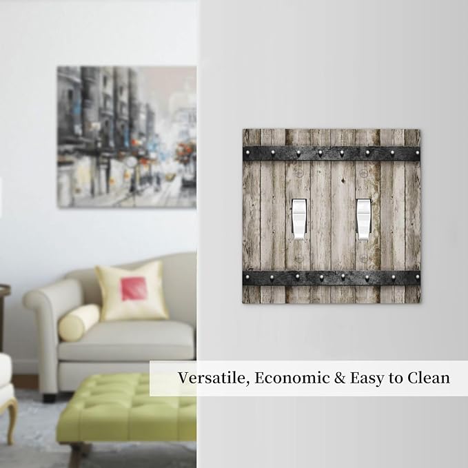 Rustic Vintage Brown Wood Plank 2 Gang Double Toggle Outlet Light Switch Cover Wall Plate Electrical Faceplate Decorative Dual Device Switchplate