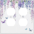 Outlet Covers Purple Flowers Watercolor Floral Butterflies 2 Gang Double Duplex Decorative Light Switch Covers Electrical Wallplates Socket Faceplate For Bed Room Living Room Decor