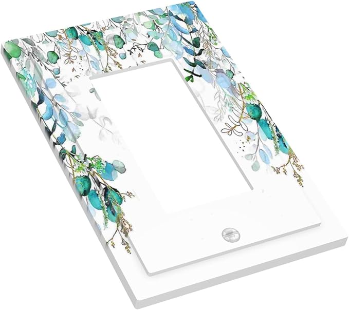 Decorative Outlet Covers Bohemian Green Eucalyptus Leaf Pine Leaves 1 Gang Single Decora GFCI Device Light Switch Covers Plate 1 Rocker Wall Plate Jumbo Switch Cover Plate