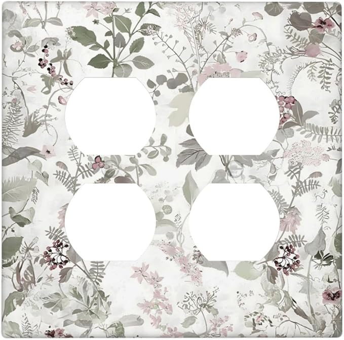 Boho Floral Leaf Vintage Watercolor Flower Outlet Covers 2 Gang Double Duplex Decorative Light Switch Covers Electrical Wallplates Socket Faceplate for Farmhouse Bedroom Decor