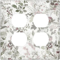 Boho Floral Leaf Vintage Watercolor Flower Outlet Covers 2 Gang Double Duplex Decorative Light Switch Covers Electrical Wallplates Socket Faceplate for Farmhouse Bedroom Decor