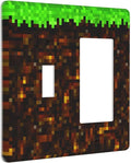 Light Switch Cover Pixel Grass Block 2 Gang Toggle Rocker Combo Socket Cover Wall Plates Decorative Switch Plates and Outlet Covers for Kids Room Home Decor