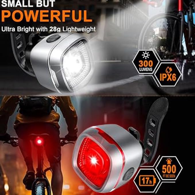Bicycle Front & Rear Lights, Type-C Rechargeable LED Bike Light Set, IPX6,Waterproof Flashlight for Night Riding, Safety Headlight Taillight, Kids Girls Children's Bicycle Accessories