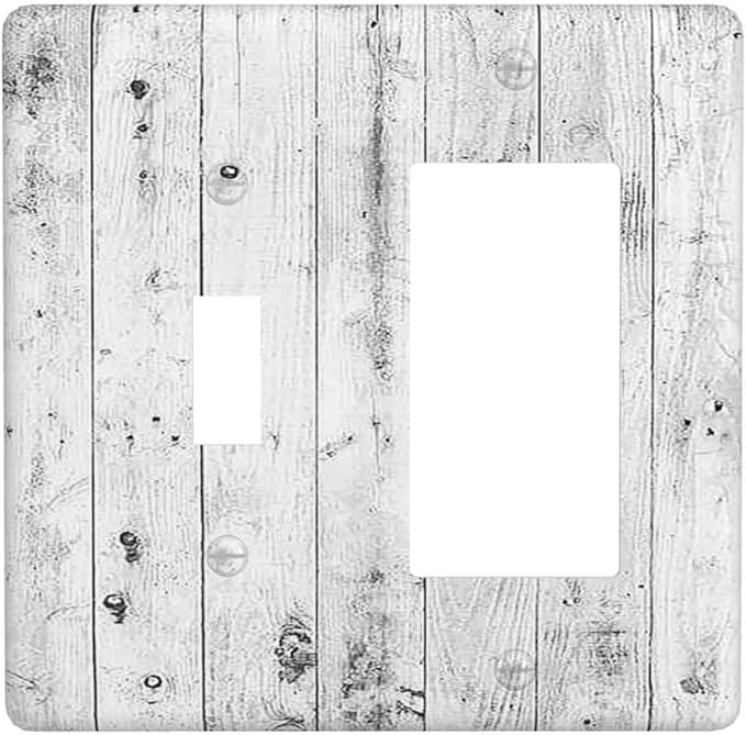 Outlet Covers Rustic White Grey Wood Grain 1 Toggle 1 Rocker Combination Decorative Wall Plate Light Switch Cover Plate Electrical Switch Plates for Farmhouse Home Decor