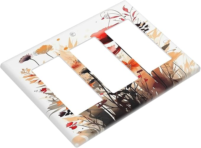 Light Switch Covers Country Watercolor Flowers Art Wildflower 3 Gang Rocker Electrical GFCI Decorative Triple Outlet Wall Plate Cover Switchplate for Bedroom Cabin Decor