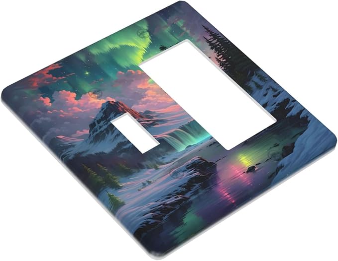 Snow Mountain Aurora Waterfalls Rivers Forest Outlet Covers 1 Toggle 1 Rocker Combination Decorative Wall Plate Electrical Switch Plates Light Switch Cover Plate for Bedroom Living Room Decor