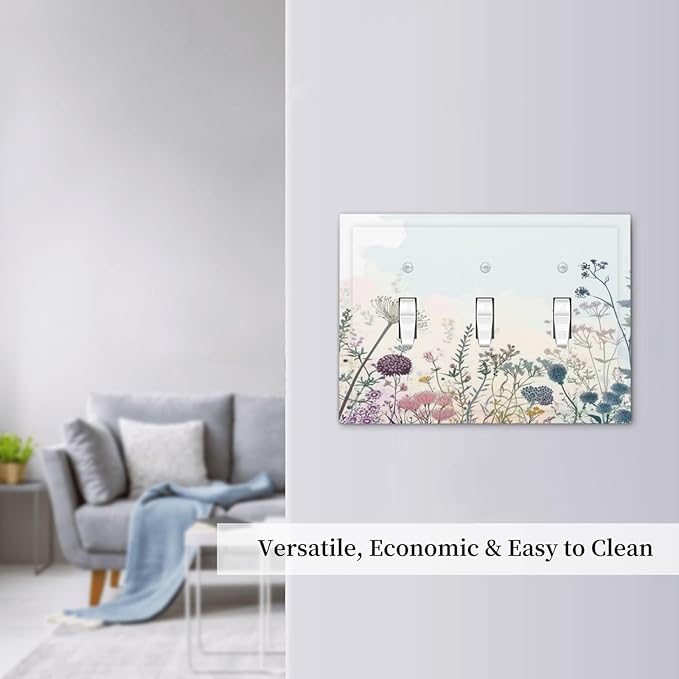 Colorful Wildflower Watercolor Dandelion Floral Decorative Switch Plates 3 Gang Wall Plate Triple Toggle Light Switch Cover Faceplate Electrical Wall Panels For Cabin Home Decor
