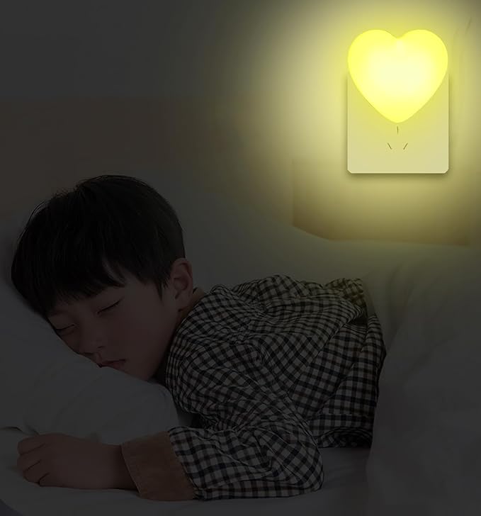 INZU Cute Night Light, Heart Night Light for Kids, LED Nightlight with Auto Dusk to Dawn Sensor, Nightlight Plug into Wall with Soft Warm Light for Bedroom, Nursery, Bathroom, Hallway (Yellow)