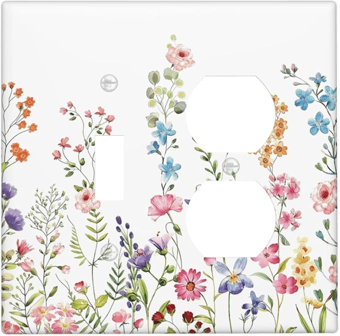 Boho Watercolor Wildflowers Floral Plants Flower Wallplates 1 Toggle 1 Duplex Switch Plate Electrical GFCI Faceplate Decorative Light Switch Covers for Bedroom Living Room Decor