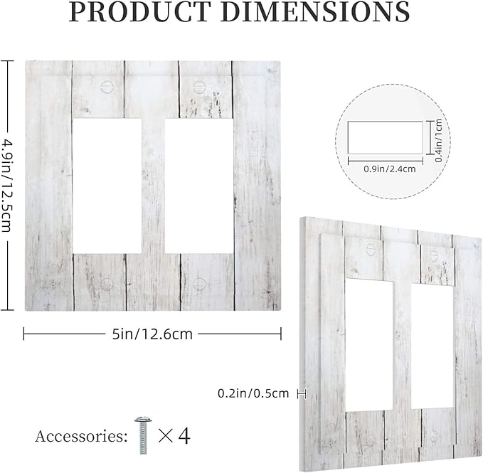 Modern Rustic Wood White Oak Print Decorative Outlet Covers 2 Gang Double GFCI Rocker Electrical Wall Panels Light Switch Cover Plate for Farmhouse Home Decor