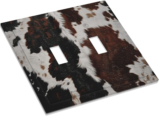Cowhide Print Abstract Animal Fur Rustic Decorative Switch Plates 2 Gang Double Toggle Outlet Light Switch Cover Wall Plate Electrical Faceplate for Farmhouse Home Decor