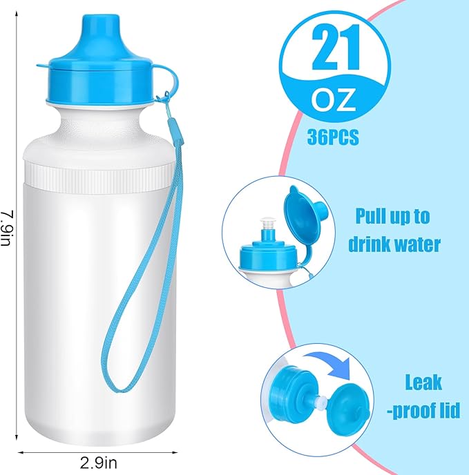 Zubebe 36 Pcs Sports Water Bottles Bulk Squeeze Reusable Bpa-free Plastic Water Bottles End of the Year Gifts Summer Gifts for Students School Travel Hiking Cycling Event Team Gift