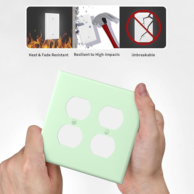 Green 2 Gang Double Duplex Receptacle Combo Outlet Light Switch Cover Wall Plate Electrical Faceplate Decorative Dual Device Switchplate