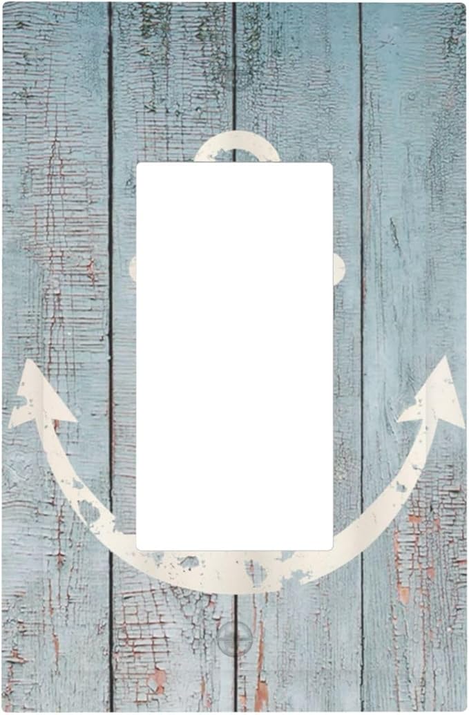 Anchor Rustic Sailing Nautical Wooden Planks Marine Decorative Outlet Covers 1 Gang Single Rocker Light Switch Cover Plate Wall Plates GFCI Faceplate for Bathroom Farmhouse Decor