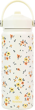 KEWIXY 18 oz Water Bottle with Straw, Leak Proof, Insulated Stainless Steel with Handle, Reusable, Metal, Backpack-side Fit (Floral Ivory)
