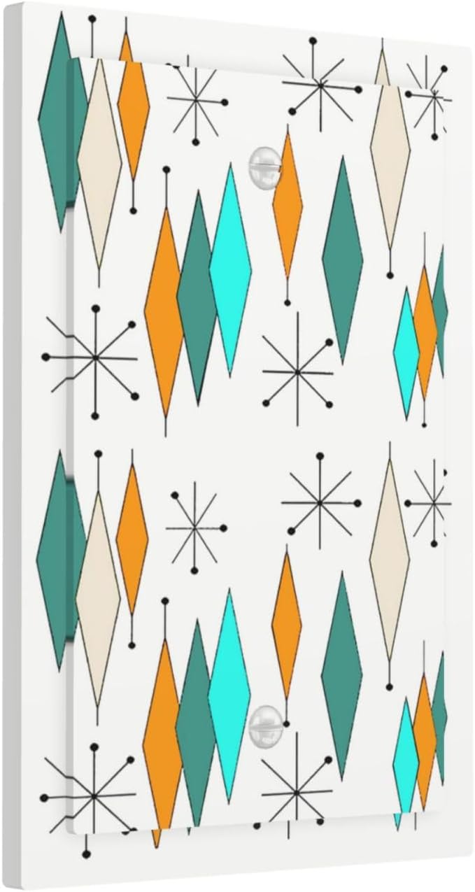 Modern Geometric Atomic Diamond Art Decorative 1 Gang No Device Blank Wall Plate Funny 50S 60S Mid Century Oversize Electric Unused Receptacle Decorator/Gfci Light Outlets/Switches Face Plate Cover