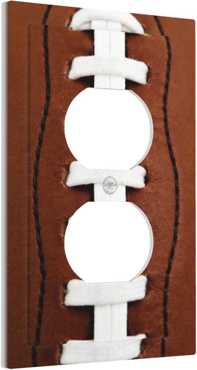 Football Laces Duplex Wall Plate - 1-Gang Standard US Size Game Day Sports Fan Outlet Covers, Vintage Leather Texture for Boys Room