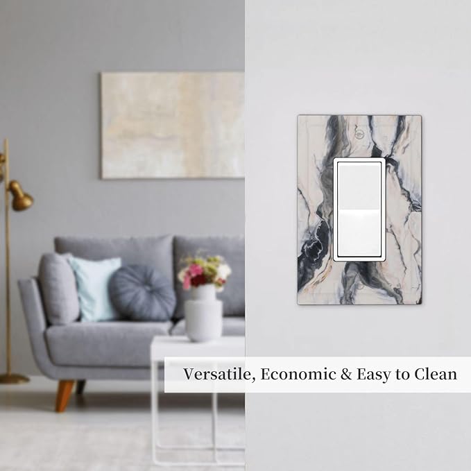 Abstract Marble Textured Modern Luxury Print Decorative Outlet Covers 1 Gang Single Rocker Light Switch Cover Plate Wall Plates GFCI Faceplate for Bathroom Kitchen Decor
