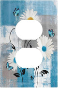 Rustic Daisy Teal Blue Floral Vintage Plant Single Duplex Wall Plate Covers Light Switch Cover 1 Gang Outlet Plate Decorative Switchplate Covers Electrical Faceplate for Farmhouse Bedroom Decor