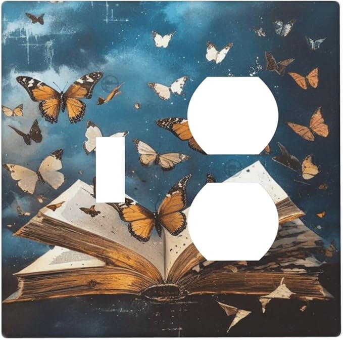 Decorative Art Light Switch Covers Butterflies from the Book 2 Gang Single Toggle Duplex Combination Electrical Faceplate Switchplate Wall Plate for Home Decor