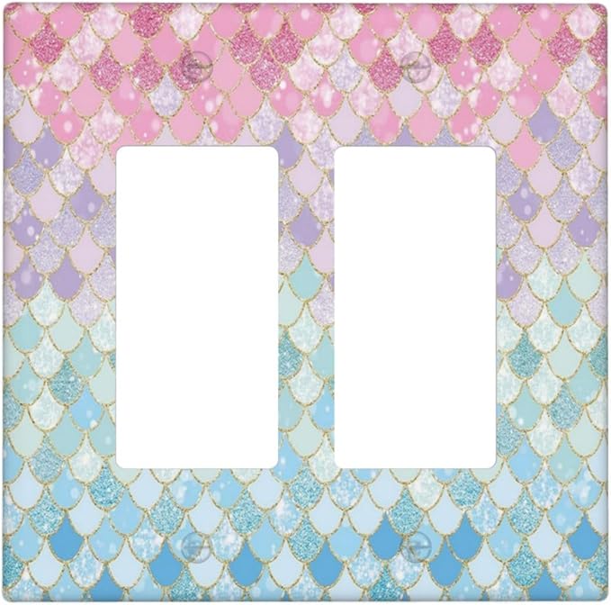 Colorful Mermaid Scales 2 Gang Rocker Decora Light Switch Cover Decorative Outlet Covers Wall Plate Electrical Faceplate Switchplate for Bathroom Girls Bedroom Kids Baby Nursery Living Room Decor