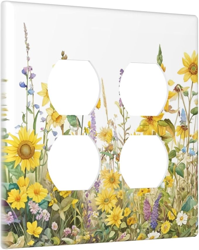 Wildflowers Sunflower Lavender Daisy Floral Outlet Covers 2 Gang Double Duplex Decorative Light Switch Covers Electrical Wallplates Socket Faceplate for Bedroom Living Room Decor