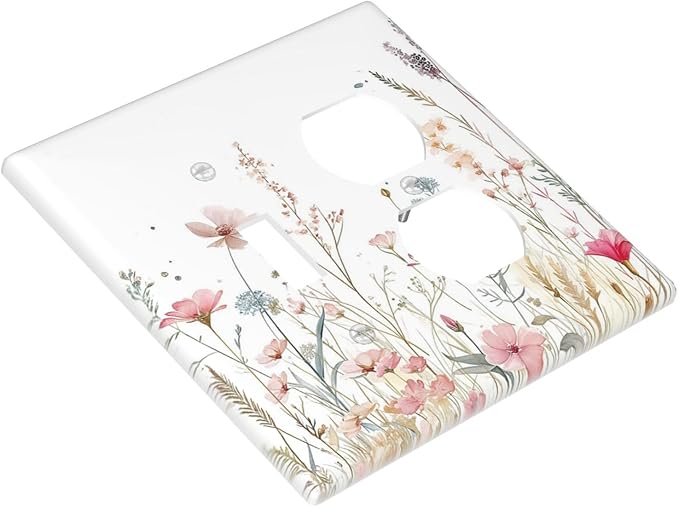 Watercolor Wildflower Pink Flower Plant Floral Wallplates 1 Toggle 1 Duplex Switch Plate Electrical GFCI Faceplate Decorative Light Switch Covers for Bedroom Living Room Decor