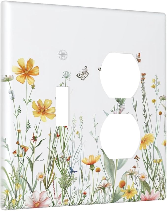 Outlet Covers Rustic Colorful Floral Butterfly Watercolor Flowers 2 Gang Decorative Switch Plates 1 Toggle Duplex Combo Light Switch Cover GFCI Socket Cover WallPlates for Bathroom Bedroom