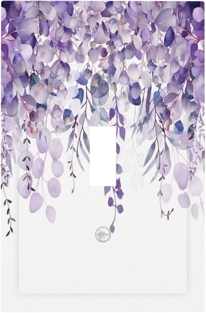 Purple Plants Leaves Eucalyptus Vine Floral Flowers Decorative Light Switch Cover 1 Gang Single Toggle Device Electrical Faceplate Switchplates Decorator Outlet Wall Plate for Bedroom Living Room