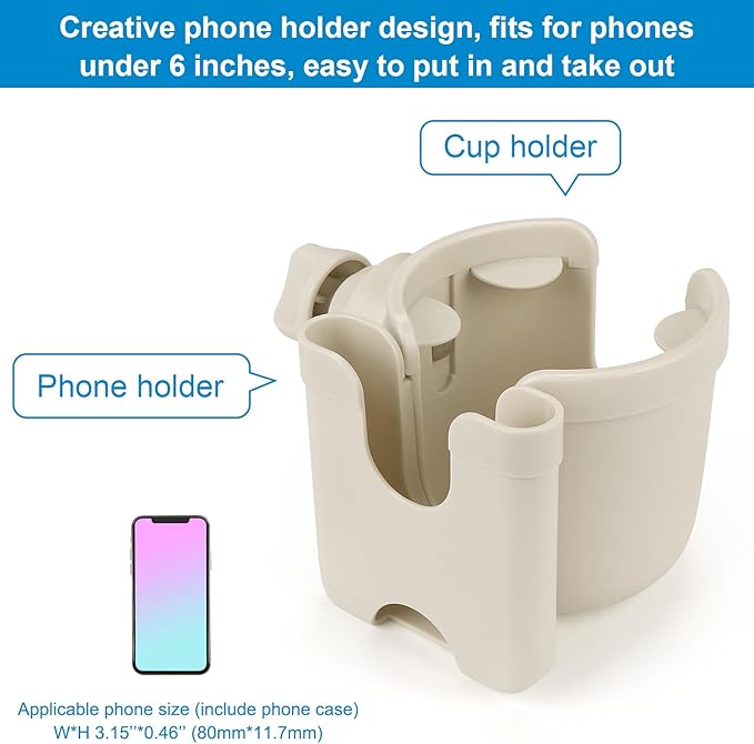 Accmor Stroller Cup Holder with Phone Holder, Bike Cup Holder, Universal Cup Holder for Uppababy Nuna Doona Strollers, 2-in-1 Cup Phone Holder for Stroller Bike Accessory
