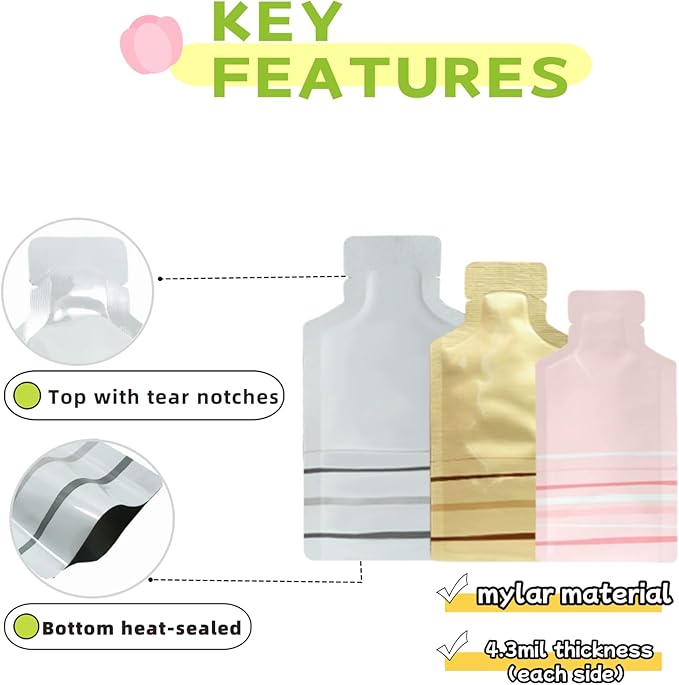 100 Pack 2.95x5.1 inch Heat Seal Sample Mylar Packets for Portable Travel Toiletries Disposable Baby Formula Container Liquid Shampoo Pouch Coffee Powder Condiments Food Storage (Gold)