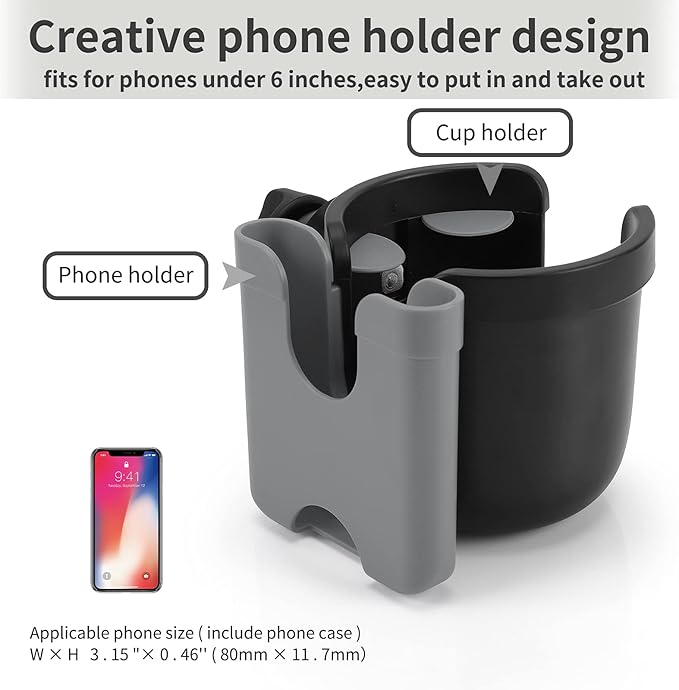 Accmor Stroller Cup Holder with Phone Holder, Bike Cup Holder, Universal Cup Holder for Uppababy Nuna Doona Strollers, 2-in-1 Cup Phone Holder for Stroller Bike Accessory