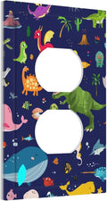 Cartoon Cool Blue/Green Dinosaur 1 Gang Duplex Wall Plate Receptacle Outlet Covers Ocean Dolphin Animal Boys Kids Girls Decorative Electrical Dual Device Light Switch Plug Socket Faceplate Cover