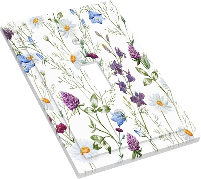 Floral Boho Multicolor Flower Plant Leaves Decorative Light Switch Cover 1 Gang Single Toggle Device Electrical Faceplate Switchplates Decorator Outlet Wall Plate for Bedroom Living Room Decor