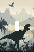 Decorative Light Switch Cover Prehistoric World Dinosaur Cartoon Fores 1 Gang Single Toggle Device Electrical Faceplate Switchplates Decorator Outlet Wall Plate for Kids Room Nursery