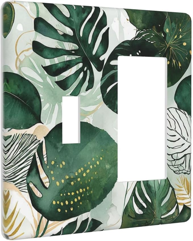 Outlet Covers Boho Tropical Leaves 1 Toggle 1 Rocker Combination Decorative Wall Plate Electrical Switch Plates Light Switch Cover Plate for Bedroom Bathroom Decor