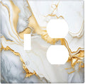 Exquisite White Gold Marble Abstract Luxurious Print Wallplates 1 Toggle 1 Duplex Switch Plate Electrical GFCI Faceplate Decorative Light Switch Covers for Bathroom Kitchen Decor