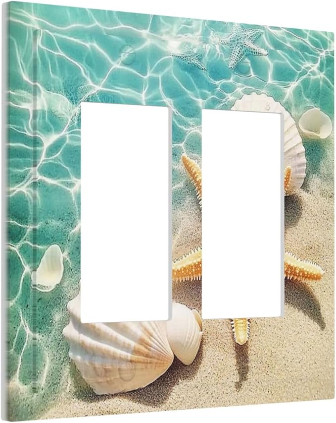 Decorative Outlet Covers Sea Shells And Star Fish In Ocean Beach 2 Gang Double Gfci Rocker Electrical Wall Panels Light Switch Cover Plate For Bathroom Home Decor