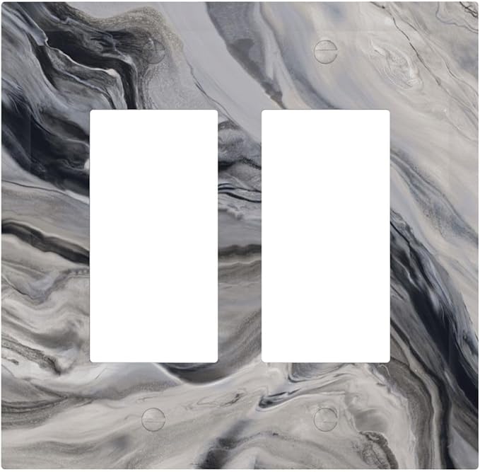 Grey And White Marble Abstract Art Print Decorative Outlet Covers 2 Gang Double GFCI Rocker Electrical Wall Panels Light Switch Cover Plate for Bathroom Kitchen Decor